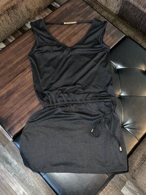 Classic Black Drawstring Waist Tunic Tank